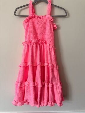 Planet Gold Neon Pink Tiered Ruffle Sundress
